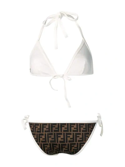 Shop Fendi Reversible Ff Logo Bikini In Brown