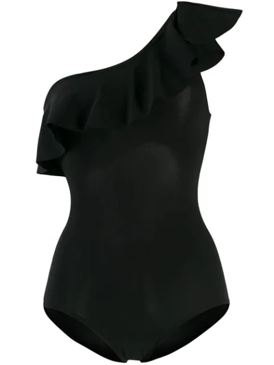 Shop Isabel Marant One Shoulder Ruffle Swimsuit - Black