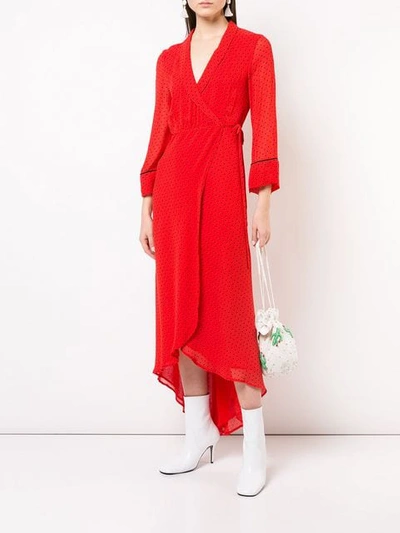 Ganni Polka-dot Chiffon Wrap Midi Dress In Fiery Red | ModeSens