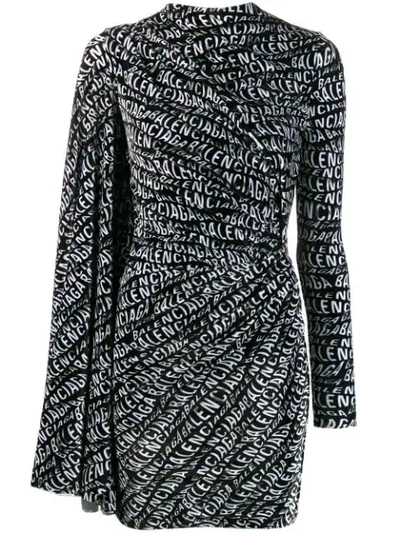 Shop Balenciaga Asymmetrical Logo Drape Dress In 1000 Black