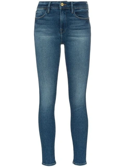 Shop Frame Le High Straight Double Needle Skinny Jeans In Blue