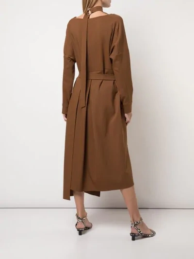 Shop Tibi Chalky Asymmetric Mid-length Dress In Brown