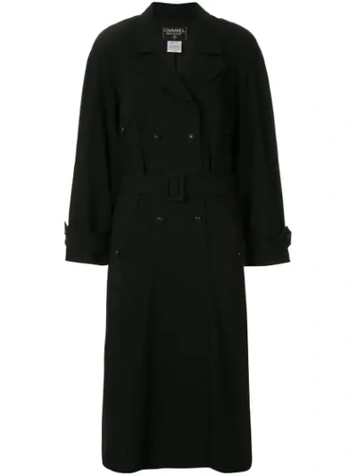 Pre-owned Chanel Belted Trench Coat In Black