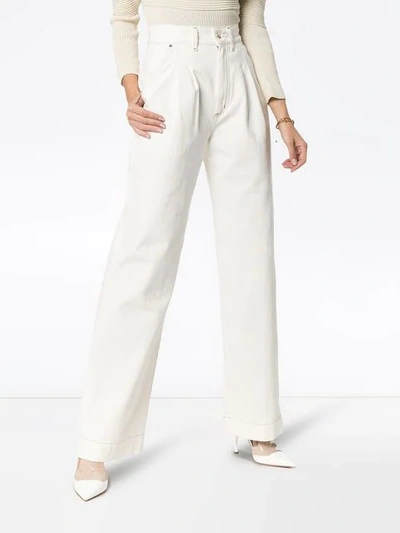Shop Goldsign The Wide Leg Pleat Front Trousers In Pearl