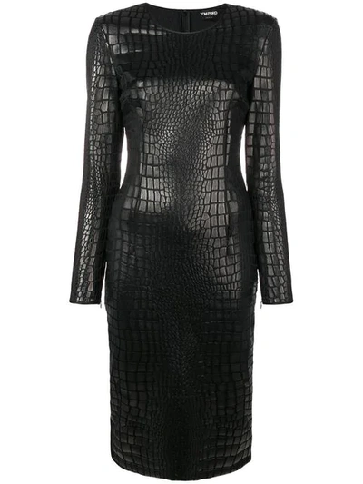 Shop Tom Ford Scale Effect Fitted Dress In Black