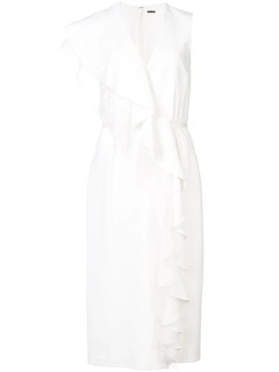Shop Adam Lippes Ruffled Midi Wrap Dress In White