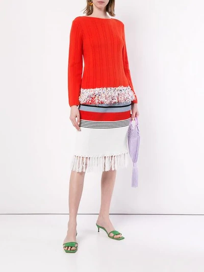 Shop Coohem Striped Knit Skirt In White