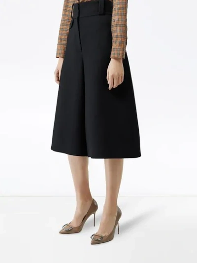 Shop Burberry Wool Silk Wide-leg Culottes In Black