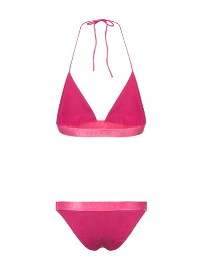 Shop Off-white Ribbed Bikini Set In Pink