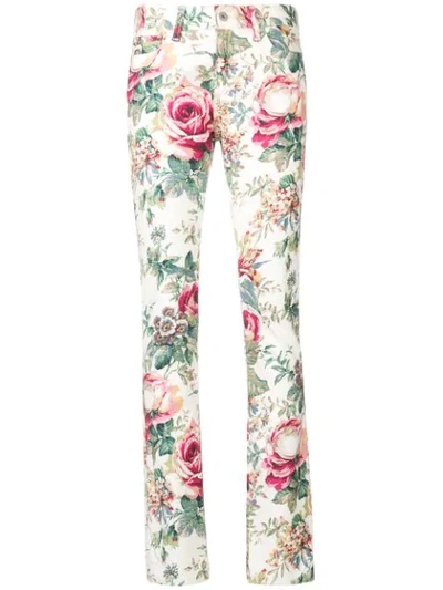 Shop Junya Watanabe Floral Print Skinny Jeans In White