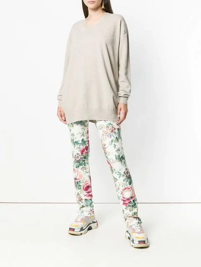 Shop Junya Watanabe Floral Print Skinny Jeans In White