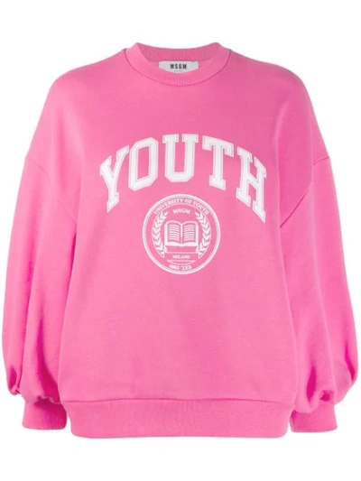 Shop Msgm Oversized 'youth' Sweatshirt In Pink