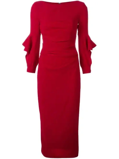 Shop Talbot Runhof Boat Neck Midi Dress In Red