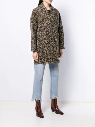 Shop Liu •jo Double Breasted Leopard Print Coat In U9244 Sweet Caramel Leopard