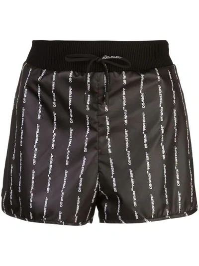 OFF-WHITE LOGO PRINT PINSTRIPE TRACK SHORTS - 黑色