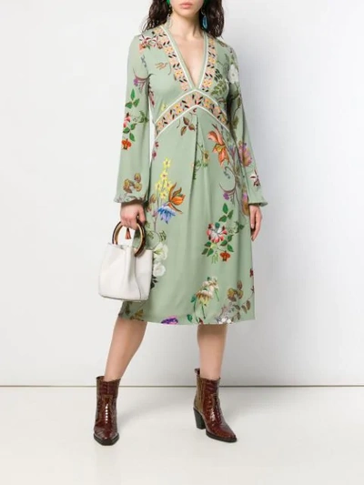 Shop Etro Floral Print Midi Dress In Green