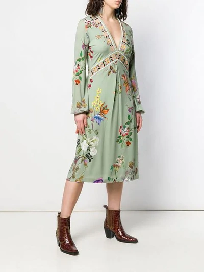 Shop Etro Floral Print Midi Dress In Green