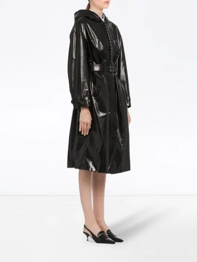 Prada Hooded Patent-leather Trench Coat In F0002 Black | ModeSens