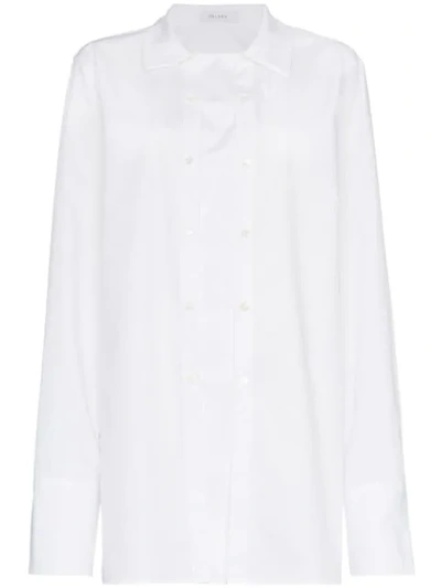 Delada Oversized Double Button Cotton Long Sleeve Shirt - White 