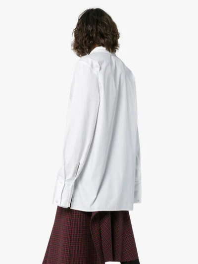 Shop Delada Oversized Double Button Cotton Long Sleeve Shirt - White