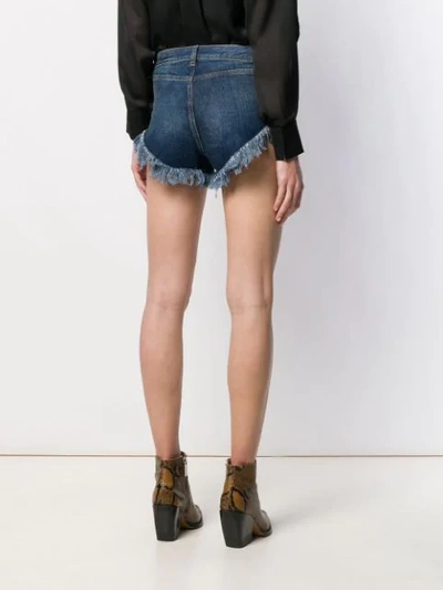 Shop Saint Laurent Fringed Short Denim Shorts In Blue