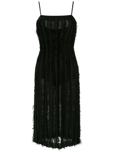 Shop À La Garçonne Midi Fringed Dress In Black