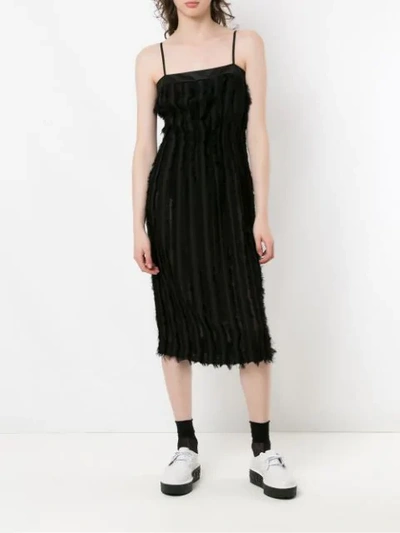 Shop À La Garçonne Midi Fringed Dress In Black