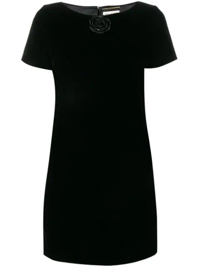 Shop Saint Laurent Rose Appliqué Dress In Black