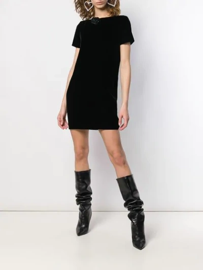 Shop Saint Laurent Rose Appliqué Dress In Black