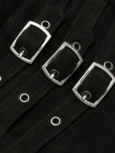 Shop Saint Laurent Buckle-embellished Mini Skirt In Black