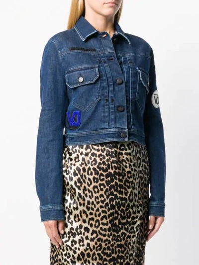 Shop Versace Jeans Logo Patch Cropped Jacket In Blue