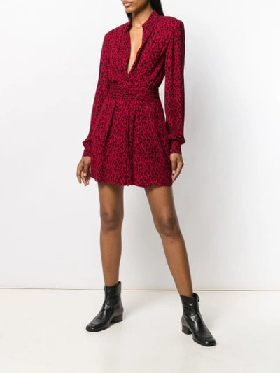 Saint Laurent Leopard-print Crepe De Chine Mini Dress In Red
