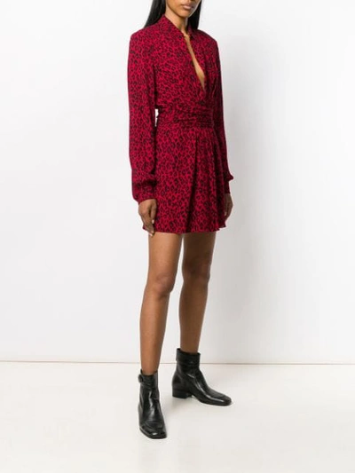 Saint Laurent Leopard-print Crepe De Chine Mini Dress In Red
