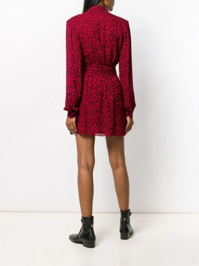 Saint Laurent Leopard-print Crepe De Chine Mini Dress In Red