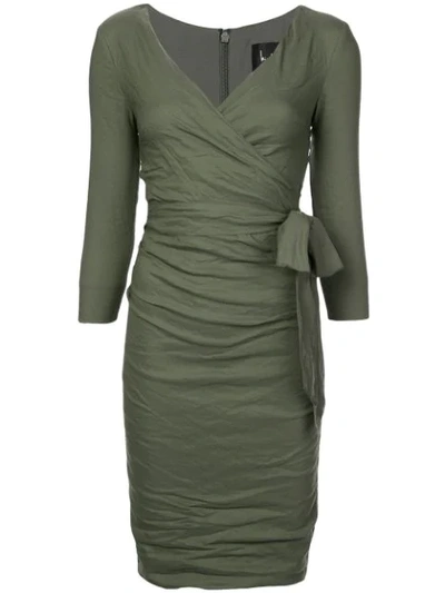Shop Nicole Miller Ruched Tie Waist Dress In Green