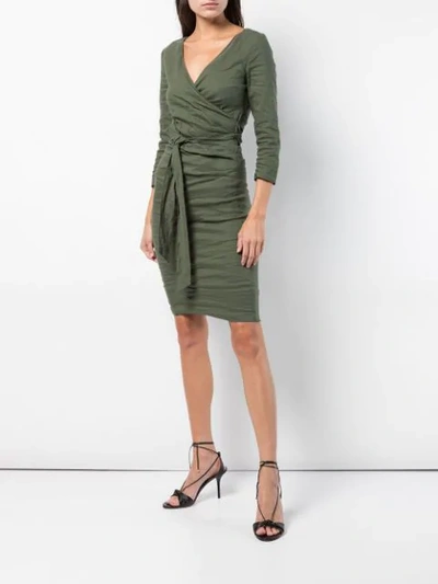 Shop Nicole Miller Ruched Tie Waist Dress In Green