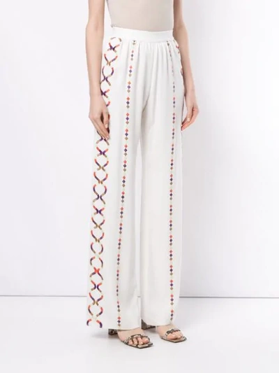 Shop Giambattista Valli Wide Leg Embroidered Trousers In White