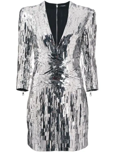 BALMAIN SEQUIN EMBELLISHED MINI DRESS - 银色