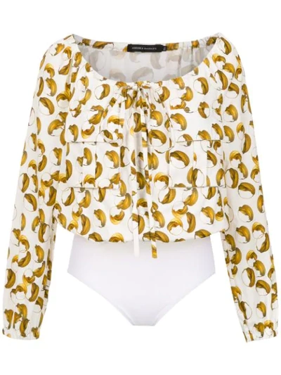 Shop Andrea Marques Printed Bodysuit In White