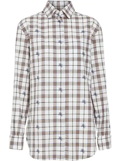 Shop Burberry Fil Coupé Check Cotton Shirt In White