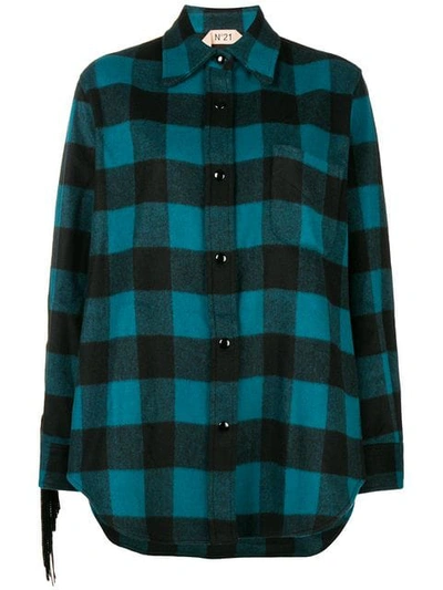 Shop N°21 Fringed Check Shirt In Blue