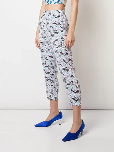 Shop Marni Printed Cropped Trousers In Blue