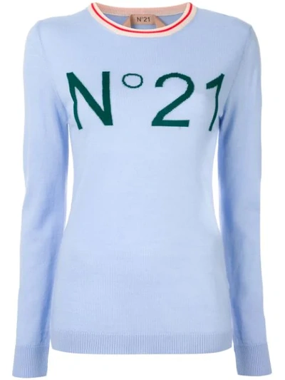 Shop N°21 Logo Intarsia Jumper In Blue