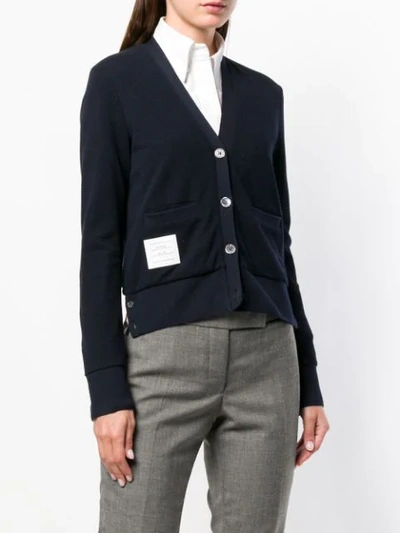 THOM BROWNE CENTER-BACK STRIPE V-NECK CARDIGAN - 蓝色