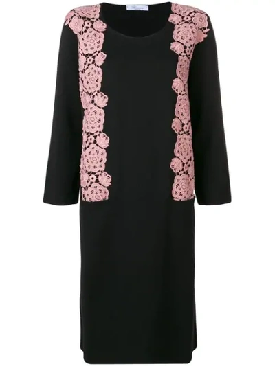 Shop Blumarine Floral Embroidery Sweater Dress In Black