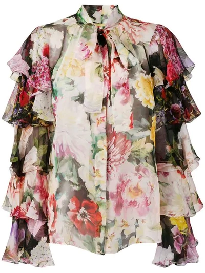 Shop Dolce & Gabbana Ruffled Sleeves Floral Shirt In Pink