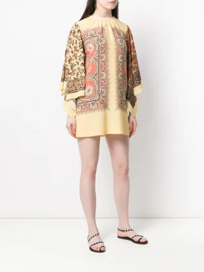 Shop Etro Gathered Scarf Print Shift Dress In Yellow