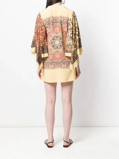 Shop Etro Gathered Scarf Print Shift Dress In Yellow