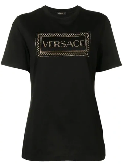 Shop Versace 90s Vintage Logo Embellished T-shirt In Black