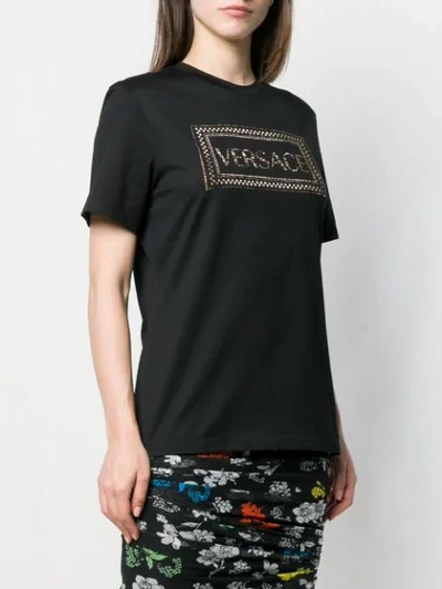 Shop Versace 90s Vintage Logo Embellished T-shirt In Black